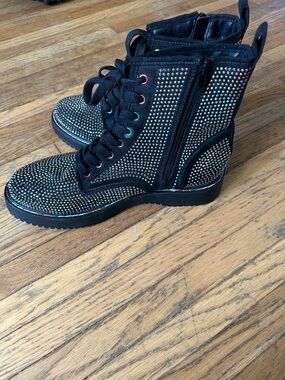 Madden Girl Black Studded Lace-Up Combat Boots with Zip
